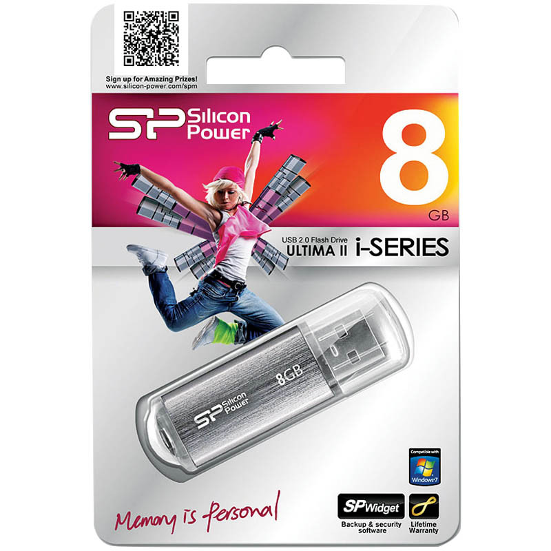 Память SiliconPower USB Flash 8GB USB2.0 Ultima II Silver хром (металл.корпус) - фото 1 - id-p35743886