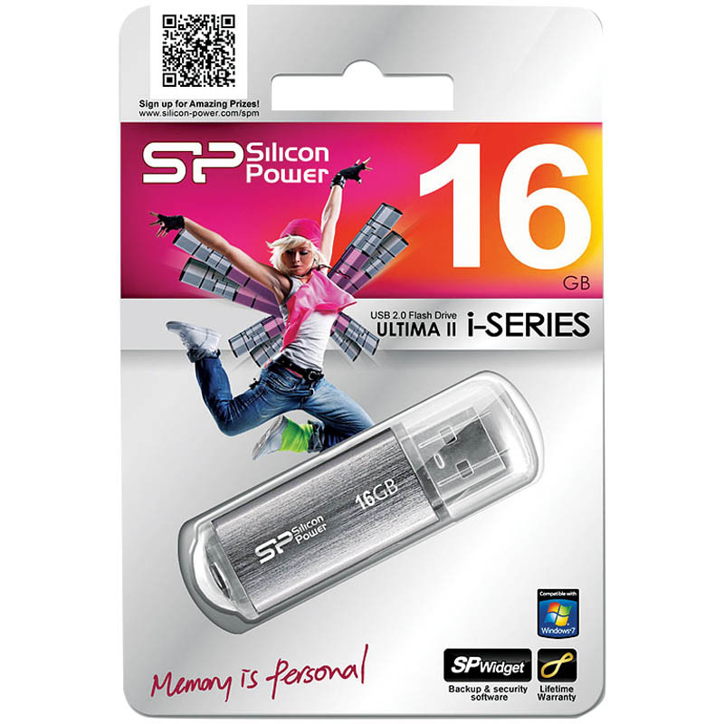 Память SiliconPower USB Flash 16GB USB2.0 Ultima II Silver хром (металл.корпус) - фото 1 - id-p35743896