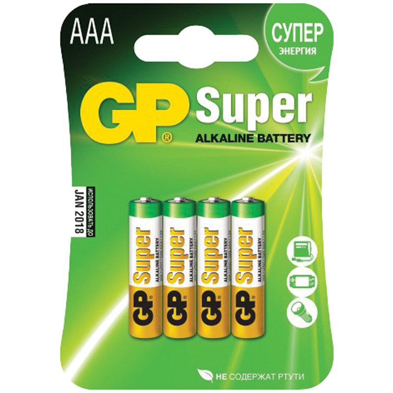 Батарейка LR03 GP Super Alkaline 24A BC4 - фото 1 - id-p35744065