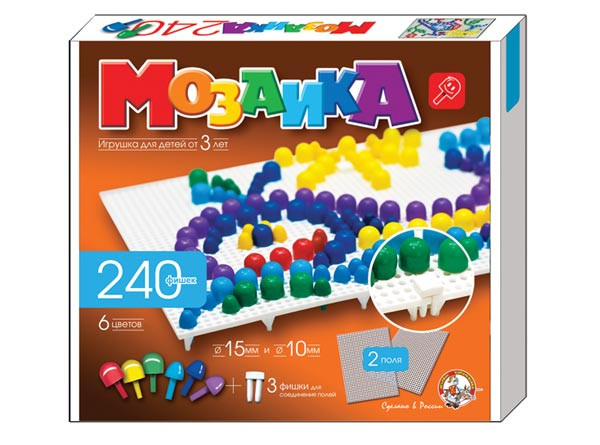 Игровой набор детская мозаика, классическая, 240 фишек, 6 цветов, 2 поля - фото 1 - id-p35777466