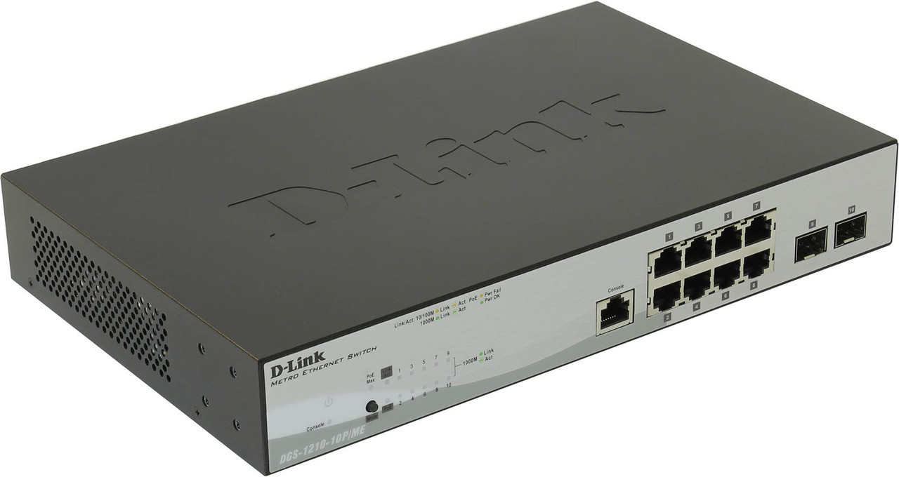 D-Link DGS-1210-10P/ME/A1A Управляемый коммутатор 2 уровня с 8 поров 10/100/1000 с PoE + 2 SFP / - фото 1 - id-p35887897