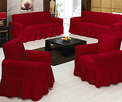 Натяжные чехлы на диван большой и 2 кресла. Цвет - бордо.