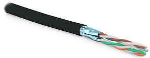 Hyperline UFTP4-C6-S23-OUT-LSZH-BK-500 (500 м) Кабель витая пара U/FTP, кат. 6, 4 пары (23 AWG), одножильный (solid), фольгир. пары, внешний, LSZH