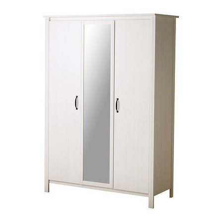 Шкаф платяной БРУСАЛИ 3-дверный белый ИКЕА, IKEA, фото 2