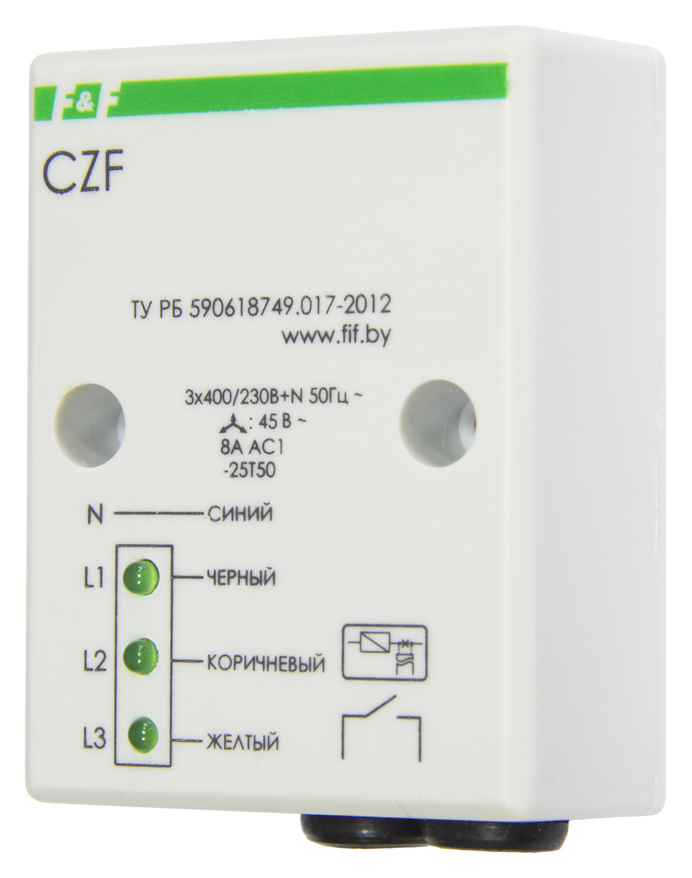 CZF Реле контроля фаз, монтаж на плоскость, Асимметрия 55 В, задержка отключения 3-5 с, контакт 1Z.