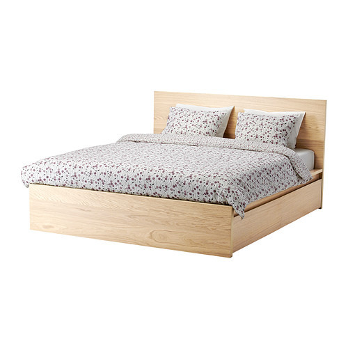 Кровать каркас 2 ящика МАЛЬМ дубовый шпон 180х200 Лурой ИКЕА, IKEA