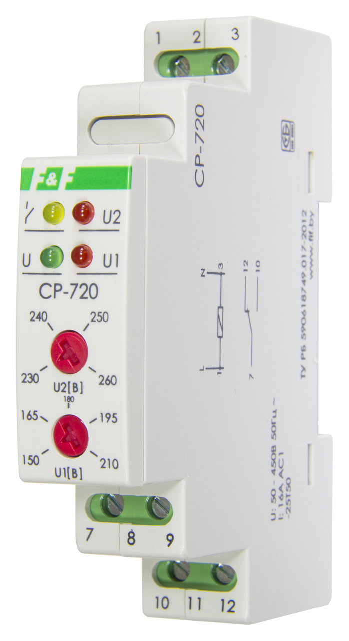 CP-720 Реле напряжения, Напряжение питания 50-450 В, контакт 1Р, 16 А.