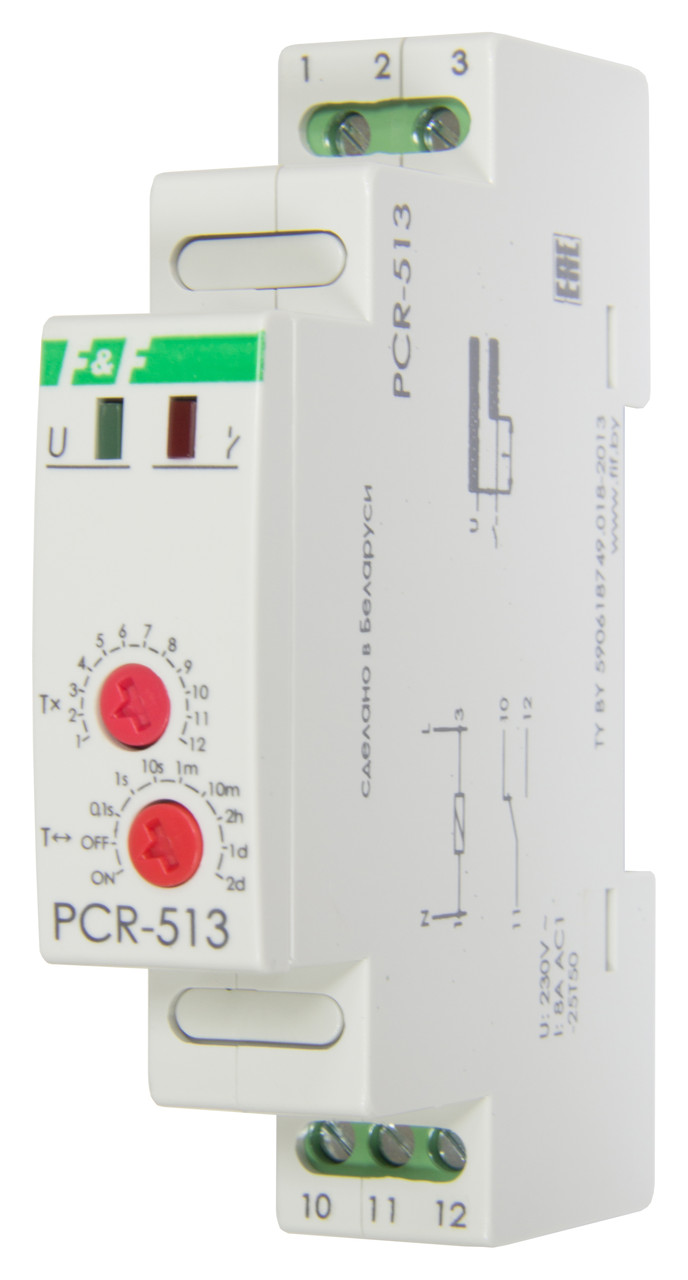 PCR-513 Реле времени, C задержкой включения. Напряжение 230 В AC, Выдержка времени 0,1 сек. – 24 суток, 8А