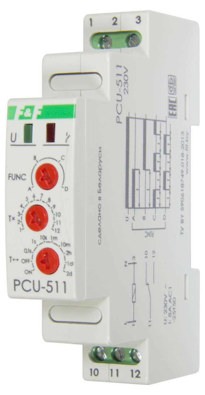 PCU-511 Реле времени, Напряжение 230 В, Контакт 1NO/NC, выдержки времени 0,1 сек – 24 суток, 8А