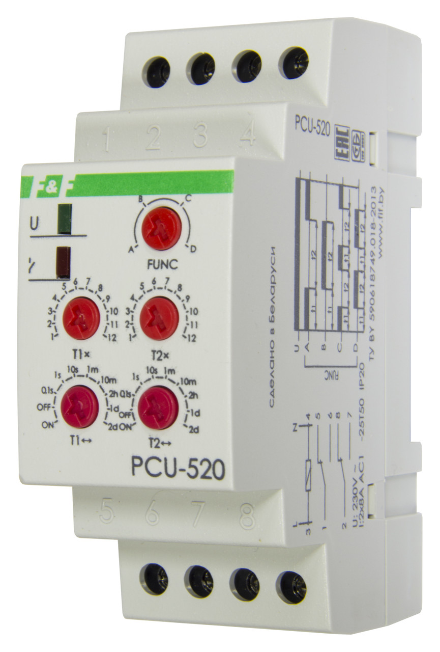 PCU-520 Реле времени, Напряжение 230 В, Контакт 2NO/NC, выдержка времени 0,1 сек. – 24 суток