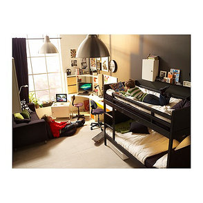 Кровать-каркас 2х-ярусный НОРДАЛЬ, черно-коричневый, ИКЕА, IKEA, фото 2
