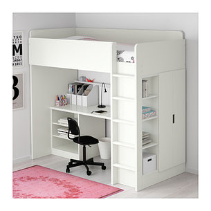 Кровать-чердак СТУВА 2 полки/2 дверцы белый ИКЕА, IKEA, фото 2