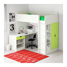 Кровать-чердак СТУВА 1ящик/2 дверцы белый/зеленый ИКЕА, IKEA , фото 2