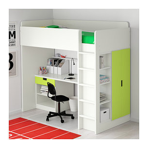 Кровать-чердак СТУВА 1ящик/2 дверцы белый/зеленый ИКЕА, IKEA , фото 2