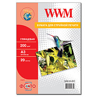 Фотобумага WWM глянцевая 200г/м кв , A3 , 20л (G200.A3.20/C)