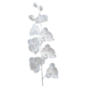 Декор Орхидея из шелка белая с блеском 78см KA628920