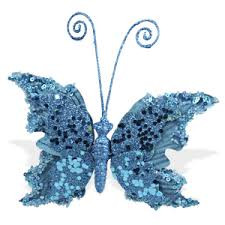 Декор Бабочка бархатная голубой топаз с блестками 14х15см KA703820