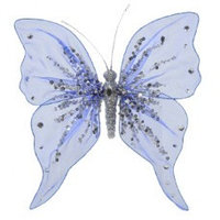 Декор Бабочка из органзы 20x20см синяя с блестками KA700035