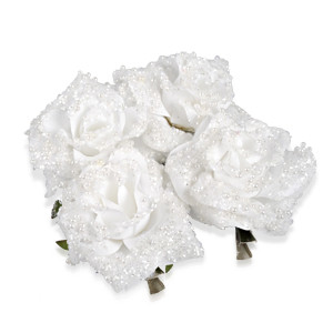 Декор Роза на клипсе белая с блестк7,5см 4шт/уп