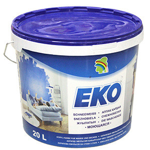 Краска ЕКО 14кг снежнобелая, моющаяся, акриловая для стен и потолков, без запаха