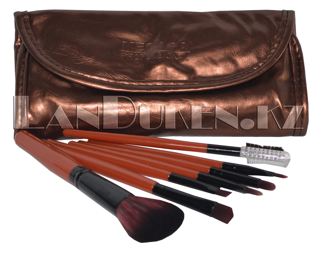 Набор профессиональных кистей для макияжа "MEGAGA PROFESSIONAL" (7 штук в наборе, бронзовый чехол) - фото 1 - id-p36555445