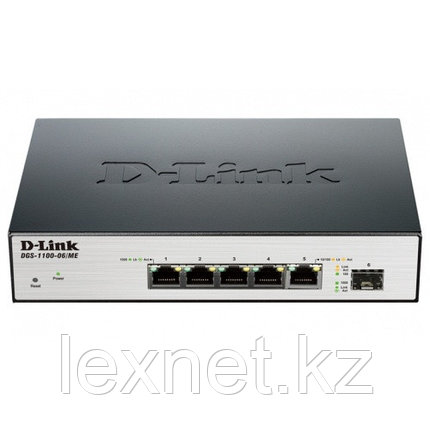 Коммутатор, D-Link, DGS-1100-06/ME/A1B, Настольный, 5 портов 10/100/1000М + 1 порт SFP, Управляемый, фото 1
