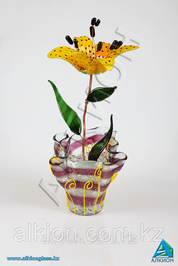 Декоративный цветок из стекла «Лилия желтая»