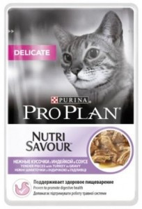 Pro Plan NutriSavour Delicate, для чувствительных кошек с индейкой в соусе, уп. 26*85гр.