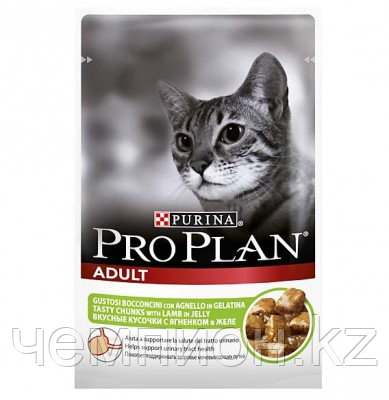 PRO PLAN ADULT,Про План Адалт, для кошек кусочки с ягненком в желе, пауч 85 гр.