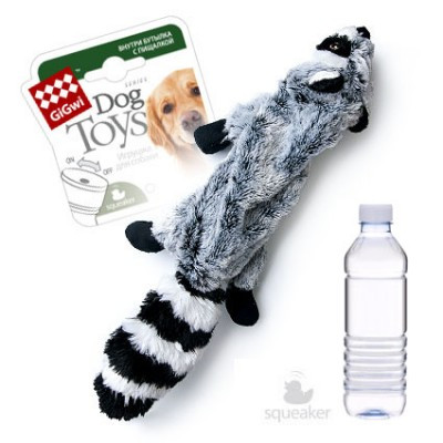 75270 GigWi, Гигви Шкурка енота с бутылкой пищалкой|ткань, пластик, игрушка для собак, 52см.