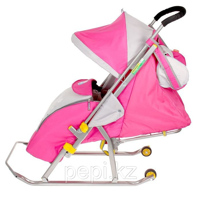 Санки-коляска "Ника Детям 4" с прорезиненными колёсами, цвет розовый