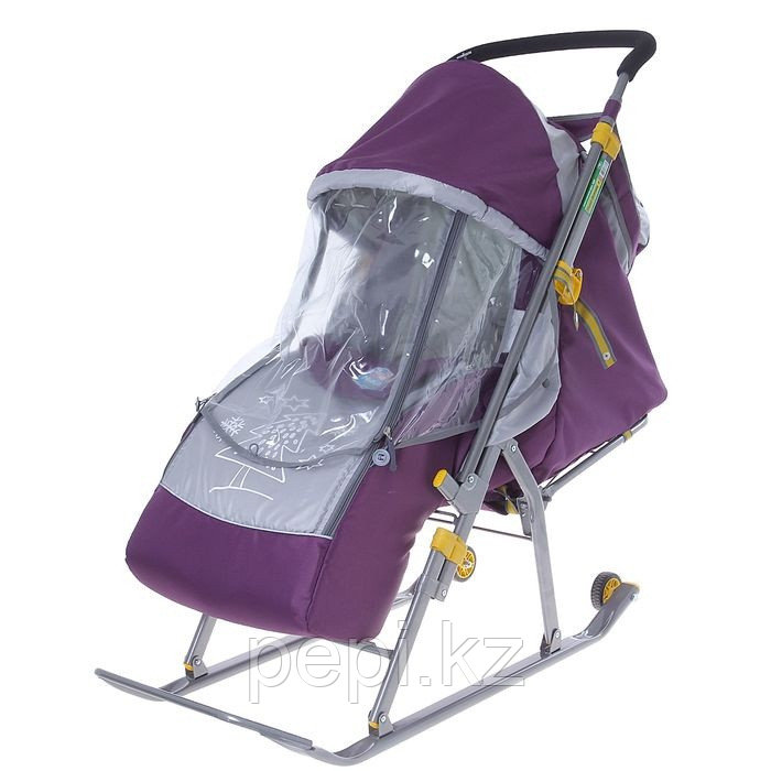 Санки-коляска "Ника Детям 4" с прорезиненными колёсами, цвет фиолетовый