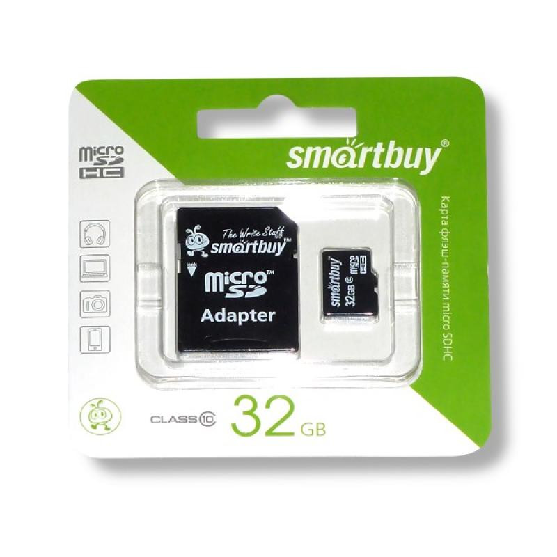 Карта памяти microSD с адаптером Smartbuy 32GB (class 10) - фото 1 - id-p27676023
