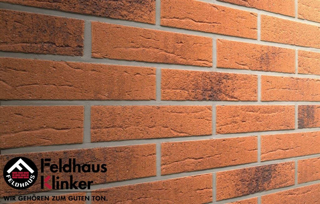 Клинкерная плитка "Feldhaus Klinker" для фасада и интерьера R228 terracota rustico carbo