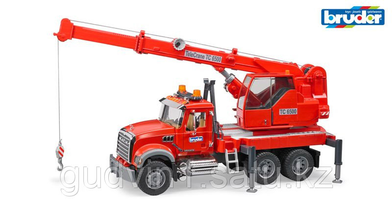 АВТОКРАН MACK С МОДУЛЕМ СО СВЕТОВЫМИ И ЗВУКОВЫМИ ЭФФЕКТАМИ, КРАСНЫЙ АРТИКУЛ: 02-826