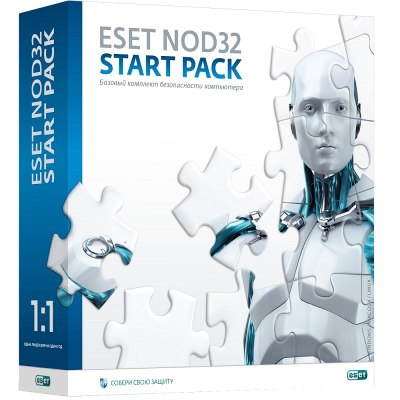 ESET NOD32 Start Pack - базовый комплект безопасности компьютера,  лицензия на 1 год на 1ПК