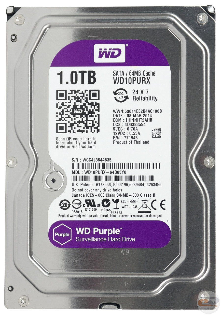 Жесткий диск 1Tb WD Purple WD10PURX для видеонаблюдения