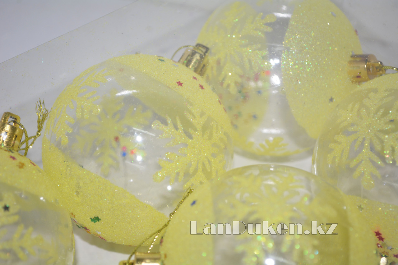 Набор новогодних елочных шариков 6 шт. желтые B 004 - фото 2 - id-p38763979