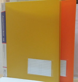 Папка на 20файлов, А4, c с визиткой, желтая, пластик  Bindermax