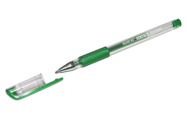 Ручка гелевая, 0.6мм, зеленая, прозрачный корпус, с резиновым упором для пальцев Epene
