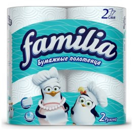 Бумажные полотенца белые Фамилиа 2рулона 2слоя/упаковка
