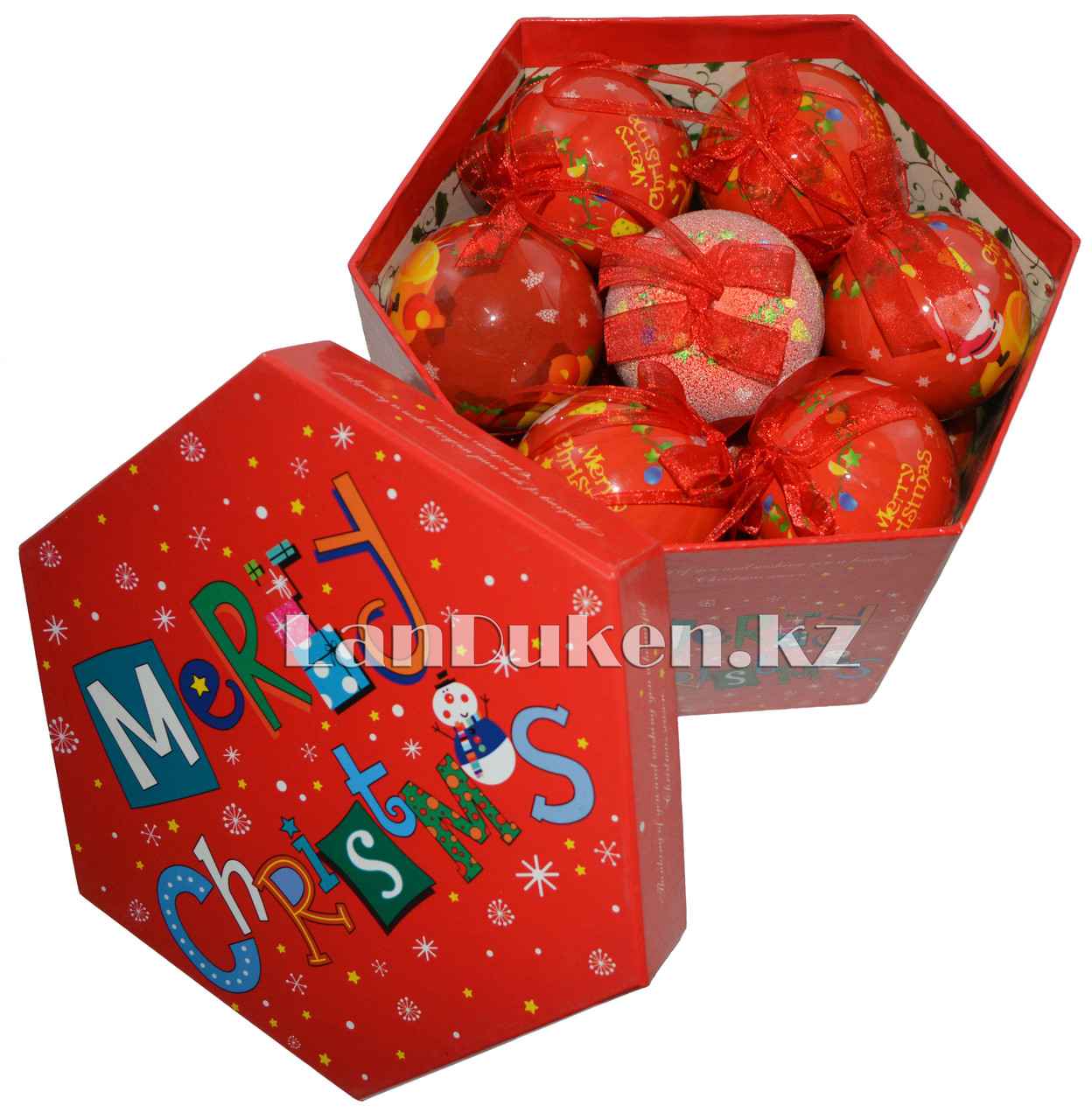 Набор новогодних шариков "папье-маше" 14 шт. в подарочной коробке "Merry Christmas" 70-100