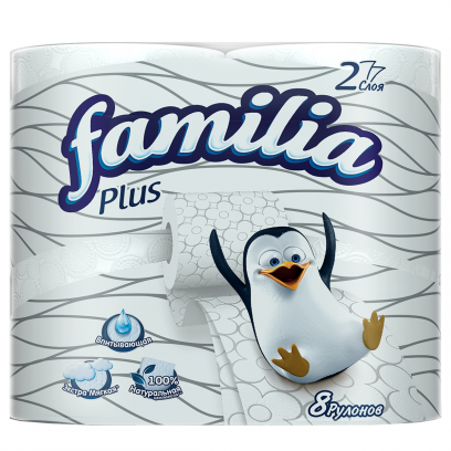 Туалетная бумага Фамилиа - Familia Plus белая 2сл 8шт/упаковка