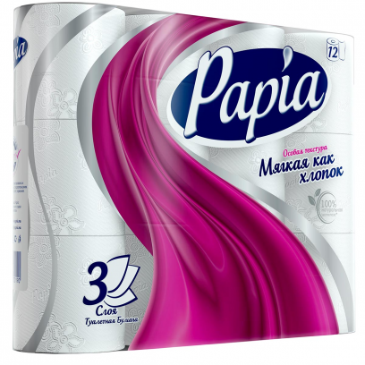 Туалетная бумага Папиа - Papia 12шт 3слоя упаковка