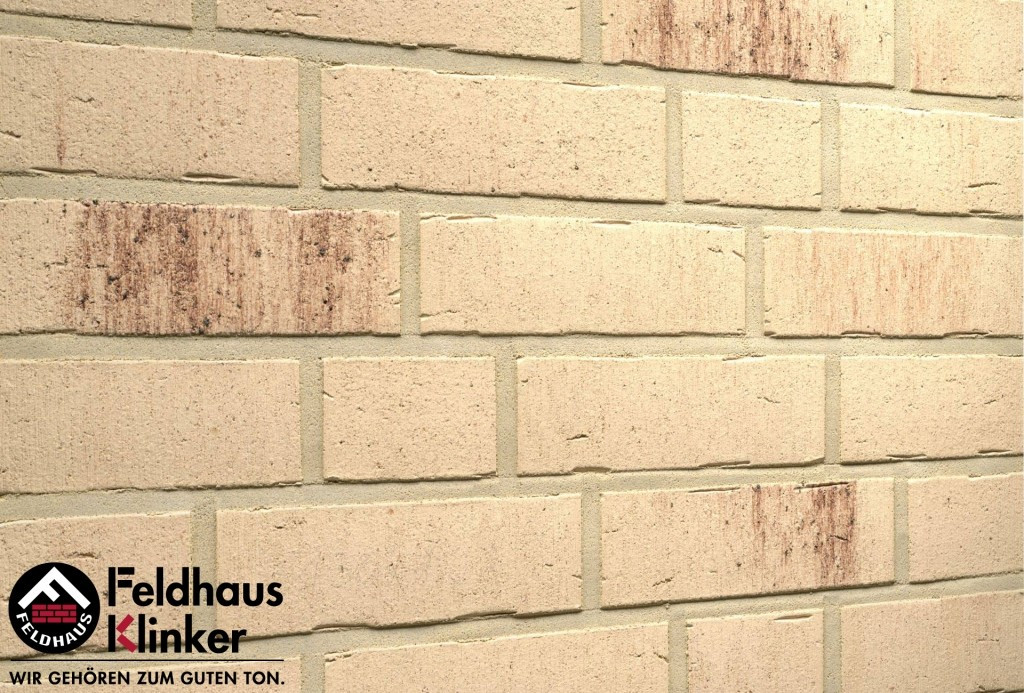 Клинкерная плитка "Feldhaus Klinker" для фасада и интерьера R742 vascu crema petino