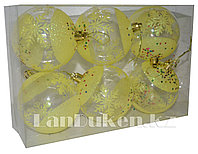 Набор новогодних елочных шариков 6 шт. желтые B 004, фото 1