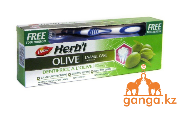 Зубная паста с экстрактом Оливы (Dabur Herbal Olive enamel care), 150 гр + зубная щетка