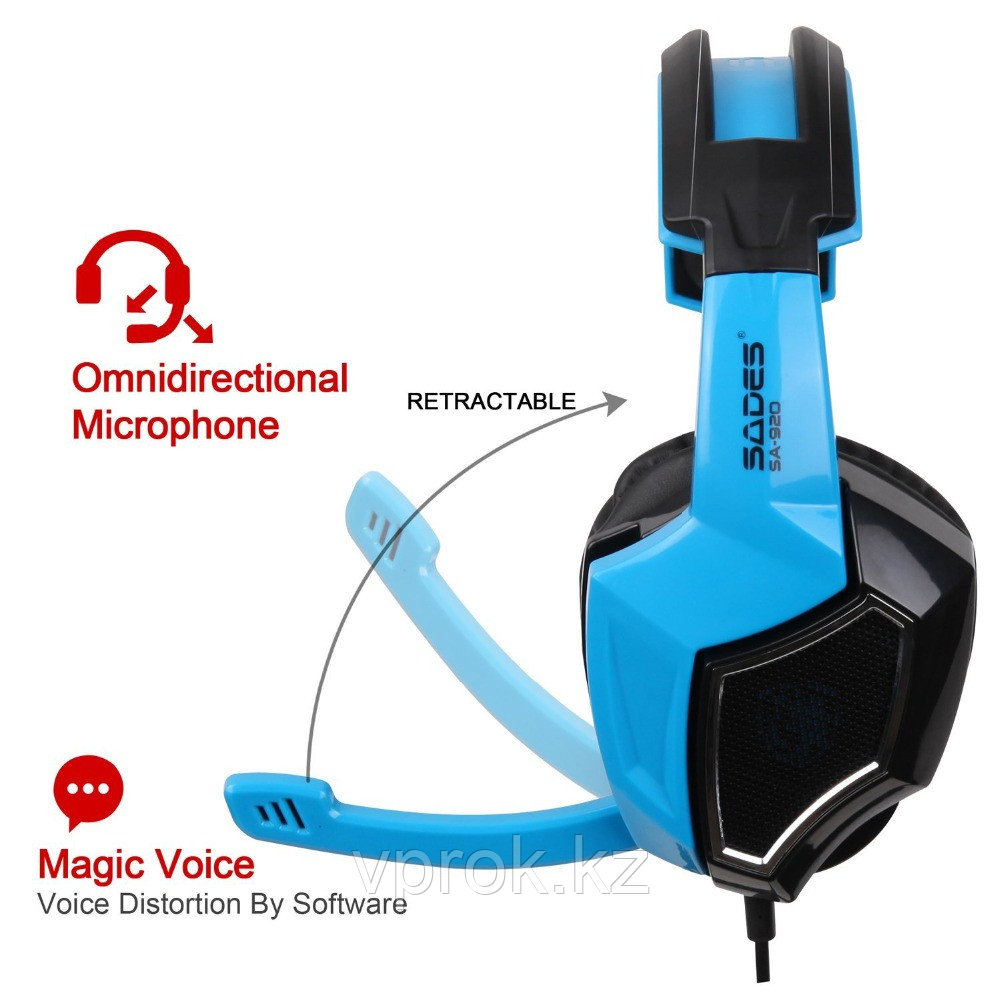 Наушники "Headphones+ microphone SADES SA920 Gaming Series,Ø 40mm,32Ω ± 15 ,111± 3 dB,20-20000Hz,3m" - фото 2 - id-p39023743