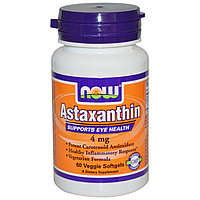 Now Foods, Астаксантин, 4 мг, 60 капсул в растительной оболочке