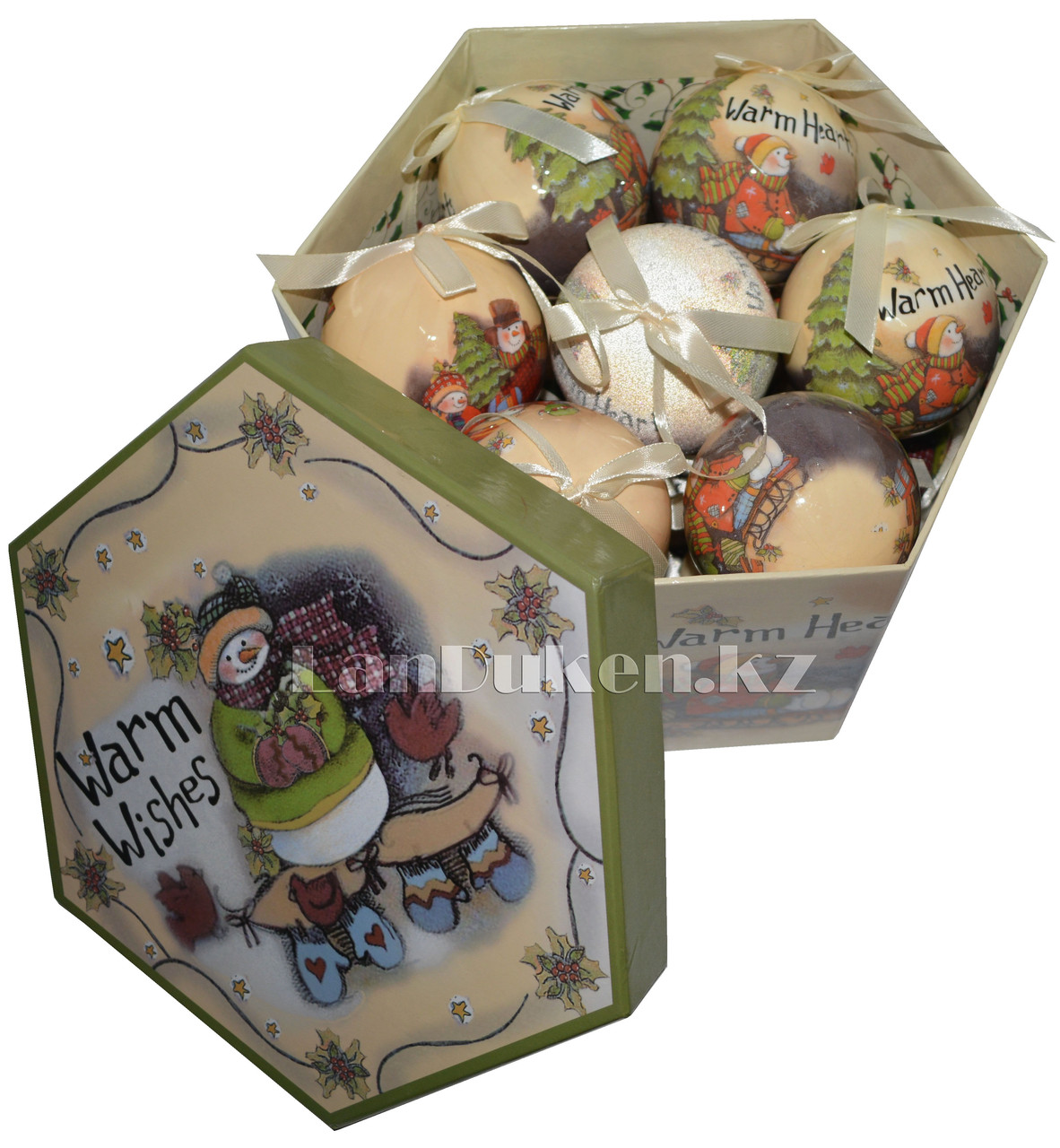 Набор новогодних шариков "папье-маше" 14 шт. в подарочной коробке "Снеговик" 75-006